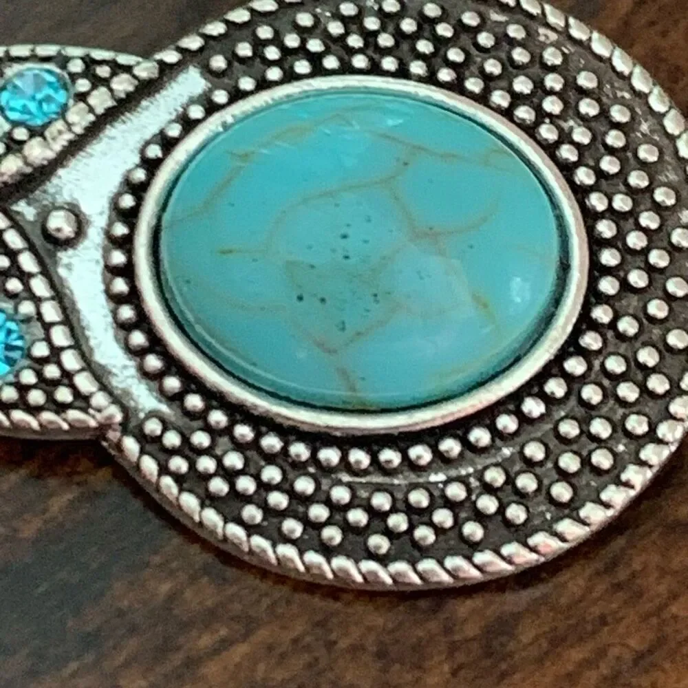 The Mavi Turquoise Blue Dangle Earrings in Silver Tone